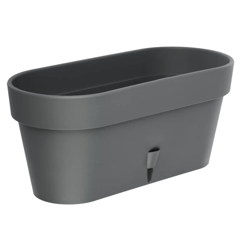 This is a mini-sized box pot, made of durable recycled plastic, with elegant shapes. It has drainage cartridges that help your favorite plants get the optimal amount of water. It is designed with an ingenious drainage system that allows excess water to drain from the substrate from the inner pot to the outer one. In this way, an appropriate level of humidity is maintained for up to four weeks.